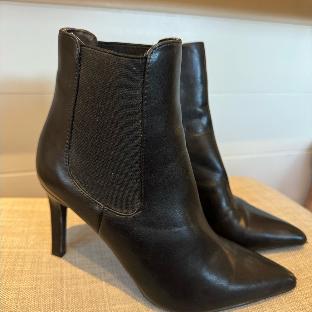 Black Leather Pointed-Toe Ankle Boots